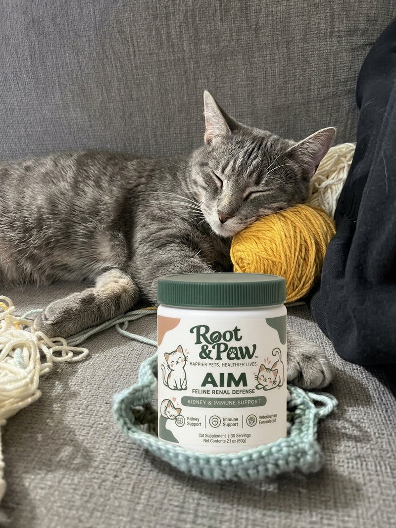 Woman holding a jar of AIM with her cat
